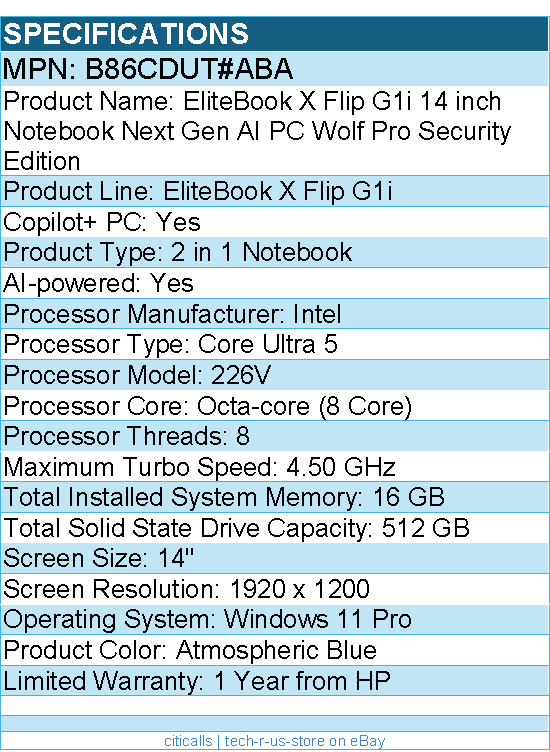 HP B86CDUT#ABA EliteBook X Flip G1i 14" Notebook Next Gen AI PC - 1920 x 1200