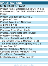 HP B86CFUT#ABA EliteBook X Flip G1i 14" Notebook Next Gen AI PC - 1920 x 1200