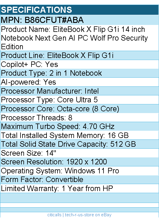 HP B86CFUT#ABA EliteBook X Flip G1i 14" Notebook Next Gen AI PC - 1920 x 1200