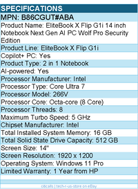 HP B86CGUT#ABA EliteBook X Flip G1i 14" Notebook Next Gen AI PC - 1920 x 1200