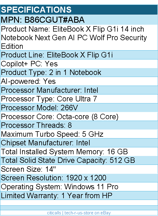 HP B86CGUT#ABA EliteBook X Flip G1i 14" Notebook Next Gen AI PC - 1920 x 1200