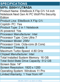 HP B86HYUT#ABA EliteBook X Flip G1i 14" Notebook Next Gen AI PC - 1920 x 1200