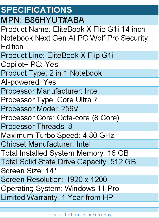 HP B86HYUT#ABA EliteBook X Flip G1i 14" Notebook Next Gen AI PC - 1920 x 1200