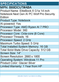 HP B88DCUT#ABA EliteBook X G1a 14" Notebook Next Gen AI PC - 2.8K - 2880 x 1800