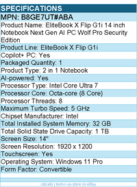 HP B8GE7UT#ABA EliteBook X Flip G1i 14" Notebook Next Gen AI PC - 1920 x 1200