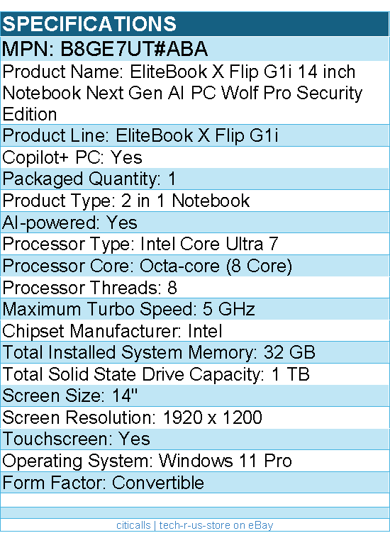 HP B8GE7UT#ABA EliteBook X Flip G1i 14" Notebook Next Gen AI PC - 1920 x 1200