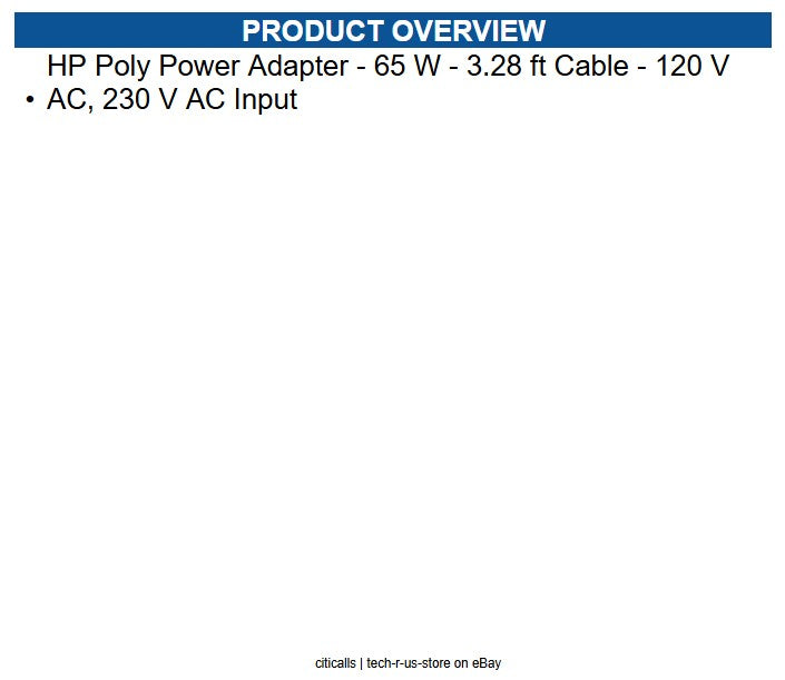 HP Poly B92SVAA#ABA Poly USB-C 65W Power Kit US/ CA English