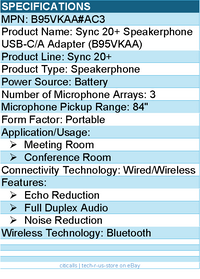 HP Poly B95VKAA#AC3 Poly Sync 20+ Speakerphone USB-C/A Adapter