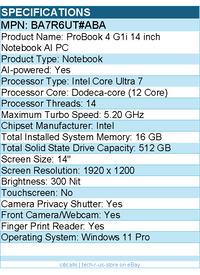 HP BA7R6UT#ABA ProBook 4 G1i 14" Notebook - Intel Core Ultra 7 - Pike Silver