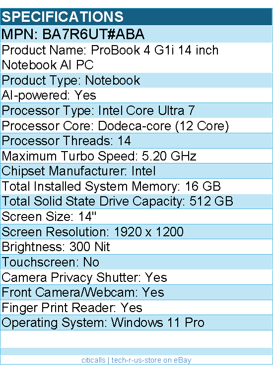 HP BA7R6UT#ABA ProBook 4 G1i 14" Notebook - Intel Core Ultra 7 - Pike Silver