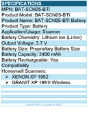 BTI BAT-SCN05-BTI 3.7V 2400MAH Li-ION SCANNER BATTERY FOR HONEYWELL