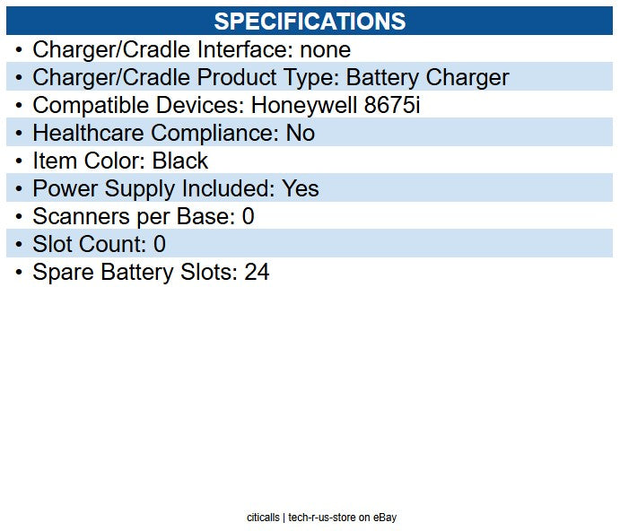 Honeywell BAT-SCN10 24 bay 8675i battery charger with power supply