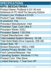 HP BB3Q4UT#ABA ProBook 4 G1i 16" Notebook - WUXGA - 60 Hz - Intel Core Ultra 5