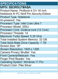 HP BB3R0UT#ABA ProBook 4 G1i 16" Touchscreen Notebook - Intel Core Ultra 7 255U