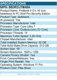 HP BB3R2UT#ABA ProBook 4 G1i 16" Notebook - Intel Core Ultra 7 255U -Pike Silver