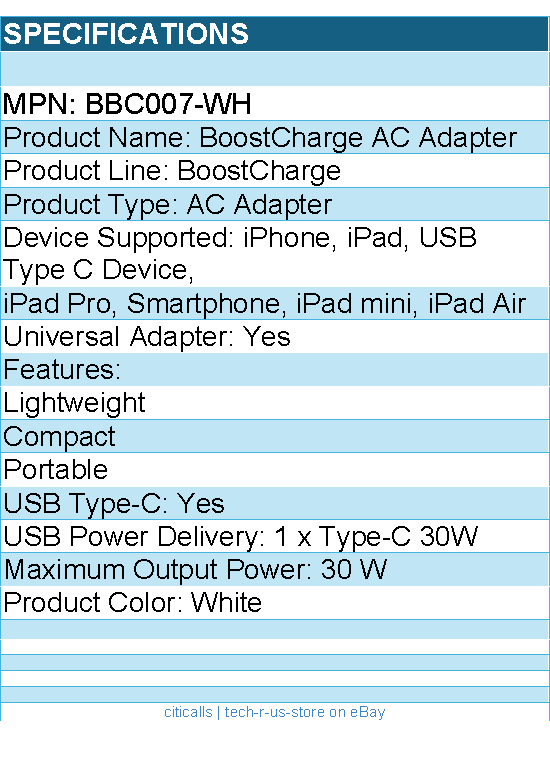 Belkin BBC007-WH 30W Portable USB-C Wall Charger - 1xUSB-C (30W) - Fast Charge