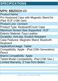 Belkin BBZ002tt-V3 Keyboard/Cover Case for 10.9" Apple iPad (10th Generation)