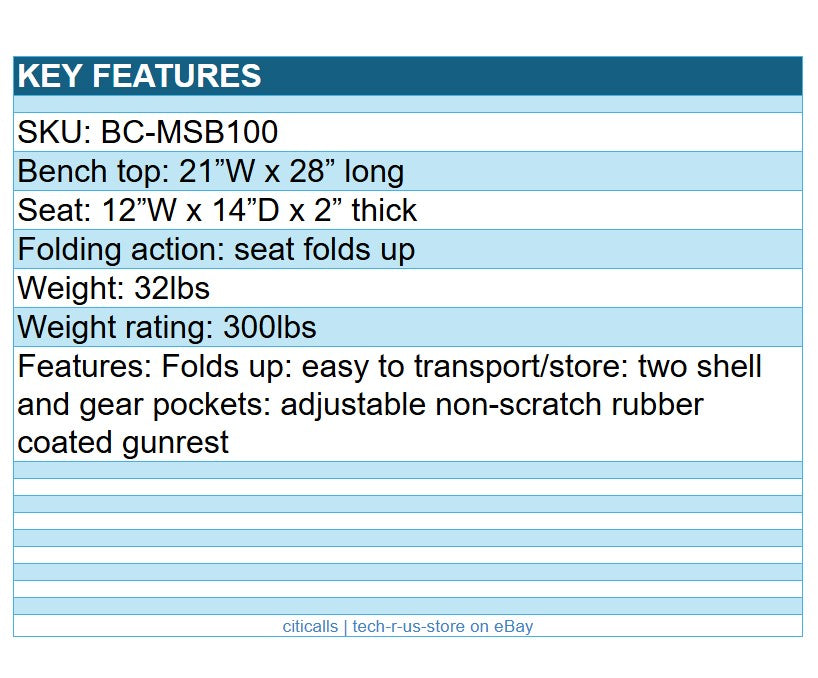 Birchwood Casey BC-MSB100 Ultra Steady Bench Foldable Saves Space Easy Transport