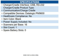 Datalogic BC9630-433 Cradle Wired - Bar Code Scanner - Charging Capability - USB