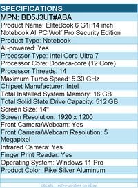 HP BD5J3UT#ABA EliteBook 6 G1i 14" Notebook - Intel Core Ultra 7 265U