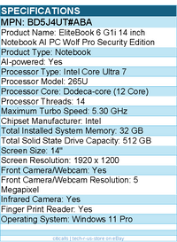 HP BD5J4UT#ABA EliteBook 6 G1i 14" Notebook - WUXGA - Intel Core Ultra 7 265U