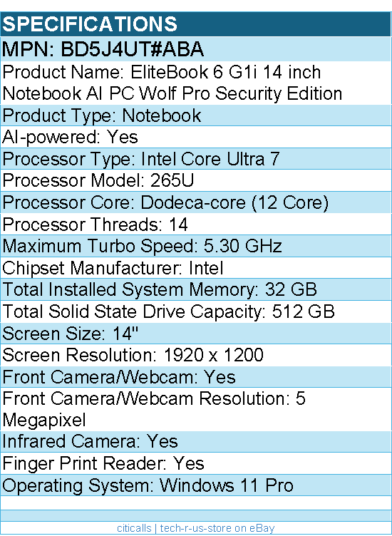 HP BD5J4UT#ABA EliteBook 6 G1i 14" Notebook - WUXGA - Intel Core Ultra 7 265U