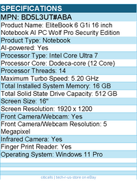 HP BD5L3UT#ABA EliteBook 6 G1i 16" Notebook - WUXGA - Intel Core Ultra 7 255U