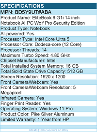 HP BD5Y9UT#ABA EliteBook 6 G1i 14" Touchscreen Notebook -Intel Core Ultra 5 225U
