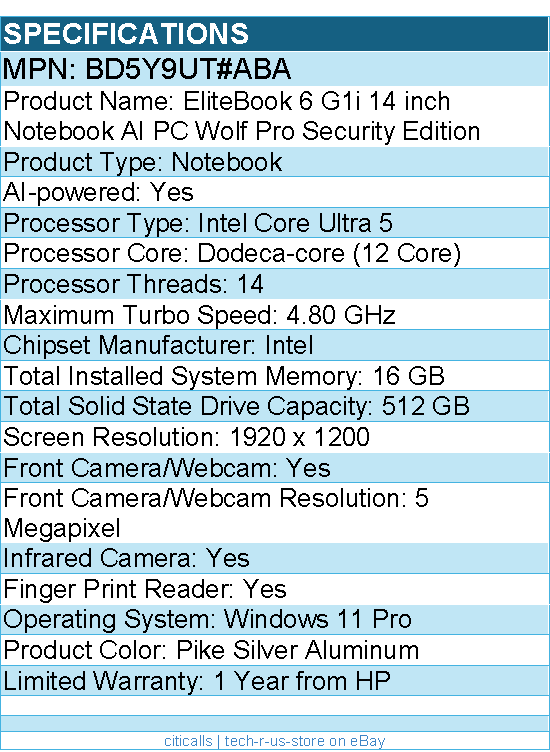 HP BD5Y9UT#ABA EliteBook 6 G1i 14" Touchscreen Notebook -Intel Core Ultra 5 225U