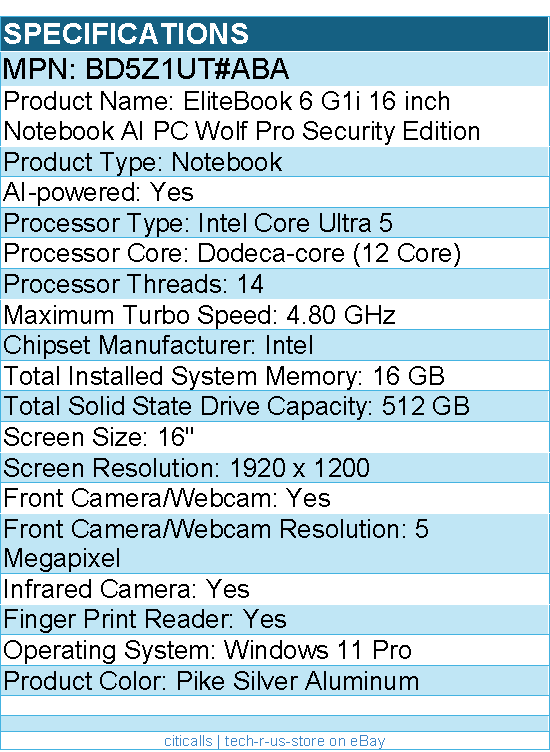 HP BD5Z1UT#ABA EliteBook 6 G1i 16" Touchscreen Notebook -Intel Core Ultra 5 225U