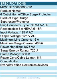 Belkin BE10600006-CM 6 Outlet Power Strip Surge Protector with 6ft Power Cord