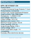 Belkin BE10700007-CM 7-Outlet Commercial Surge Protector, 7 ft Cord