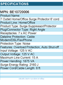 Belkin BE10720006 7-Outlet Surge Protector - 6ft Cord - Right Angle Plug