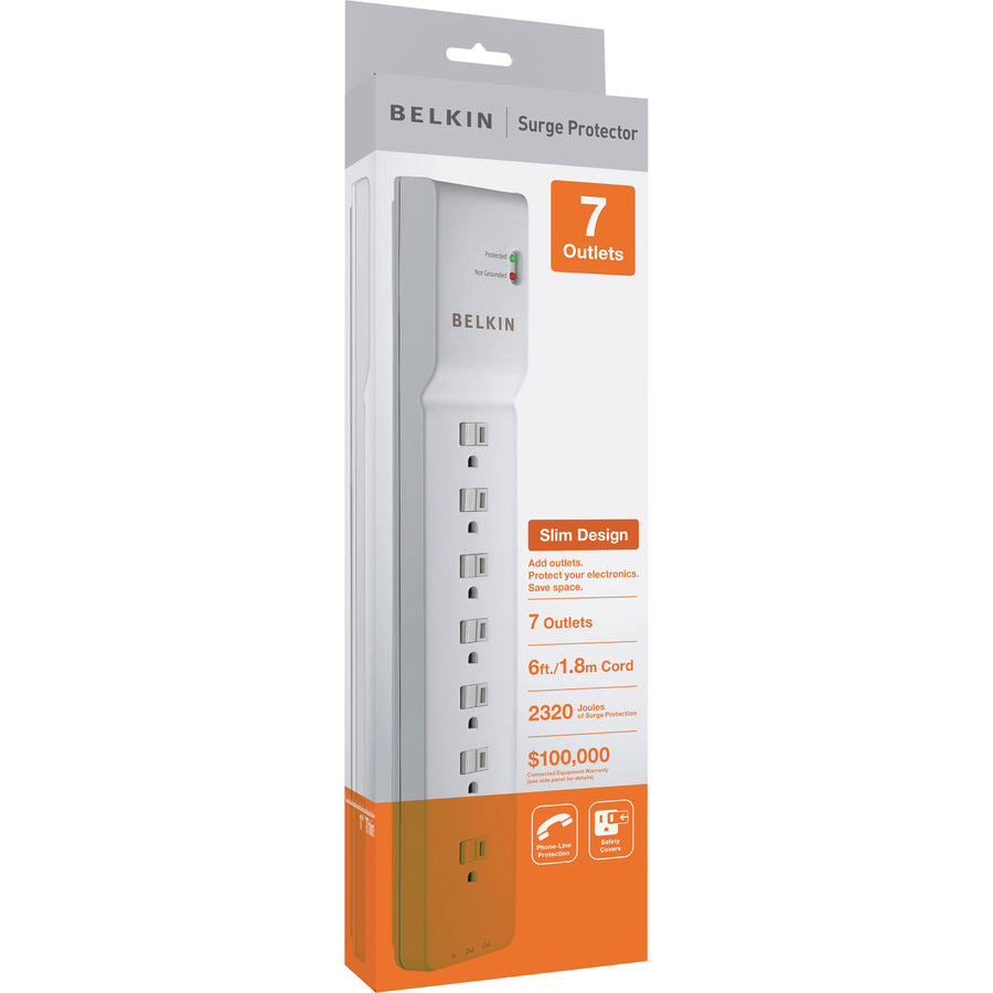 Belkin BE10720006 7-Outlet Surge Protector - 6ft Cord - Right Angle Plug