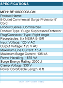 Belkin BE10800008-CM 8-Outlet Surge Protector - 8ft Cord - Right Angle Plug