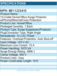 Belkin BE11223410 12-Outlet Surge Protector - 8ft Cord - Right Angle Plug