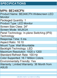 Asus BE248CFN 24" Class WUXGA LED Monitor - 16:10 - LED Backlight - Black
