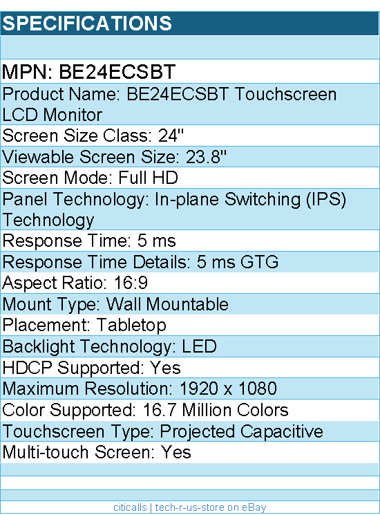 ASUS BE24ECSBT 23.8-inch Full HD (1920 x 1080) LCD Touchscreen Monitor