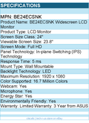 ASUS BE24ECSNK 24" Class Webcam Full HD LCD Monitor - 16:9 - 1920 x 1080