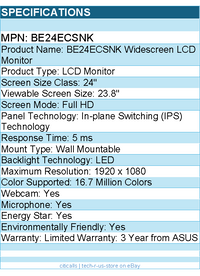 ASUS BE24ECSNK 24" Class Webcam Full HD LCD Monitor - 16:9 - 1920 x 1080