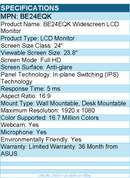 ASUS BE24EQK 24" Class Webcam Full HD LCD Monitor - 16:9 - Black