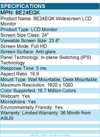 ASUS BE24EQK 24" Class Webcam Full HD LCD Monitor - 16:9 - Black