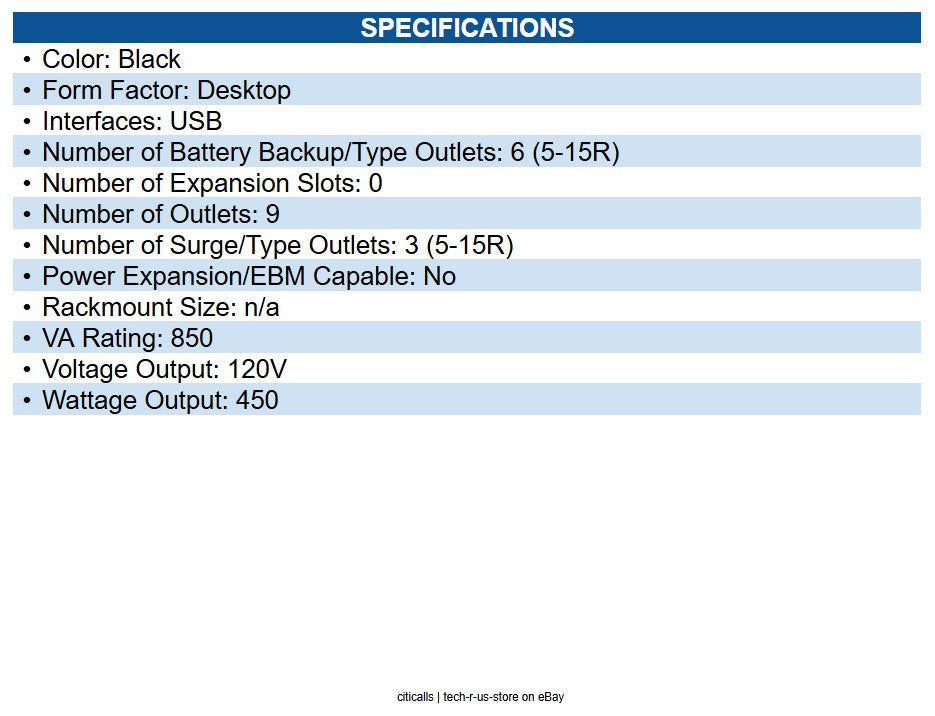 APC BE850G2 Back-UPS 850VA, 120V, 2 USB charging ports, 9 NEMA outlets 3 surge