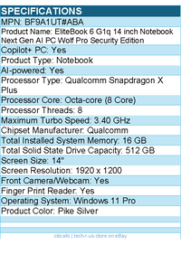 HP BF9A1UT#ABA EliteBook 6 G1q 14" Copilot+ PC Notebook - Pike Silver