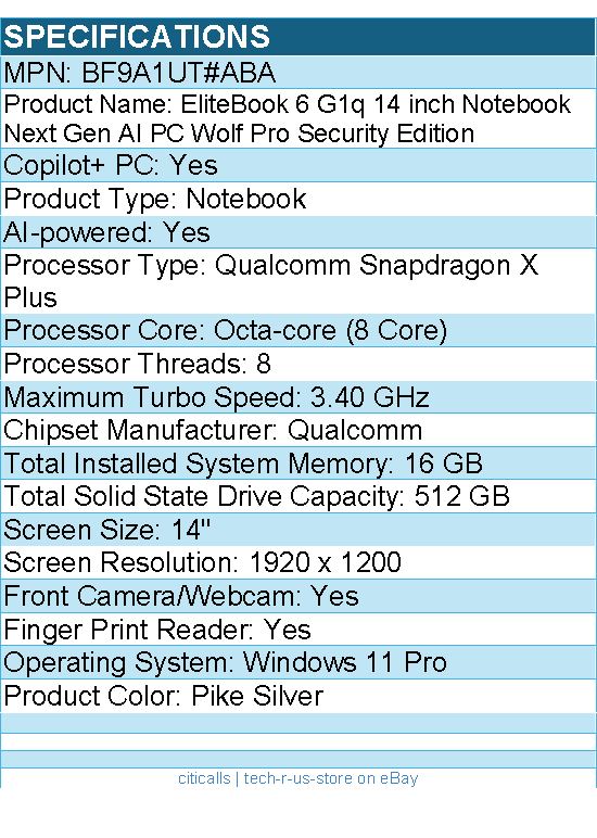 HP BF9A1UT#ABA EliteBook 6 G1q 14" Copilot+ PC Notebook - Pike Silver