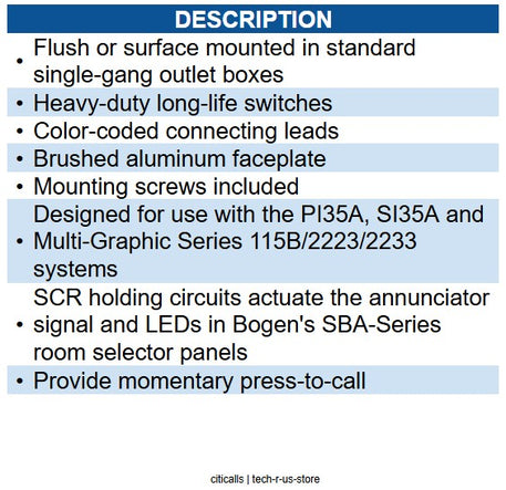 Bogen BG-CA10A Call Switch with SCR Circuit