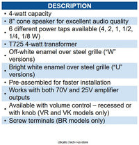 Bogen BG-S86T725PG8UVR SPKR W/BRIGHT WHITE GRILLE
