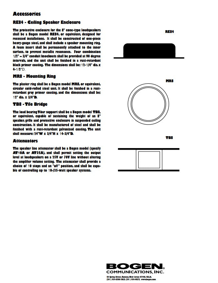 Bogen S86T725 S86T725PG8W Ceiling Speaker 8-Inch Off-White Grille 7W 70V
