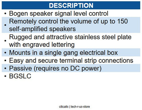 Bogen BG-SLC Signal Level Control