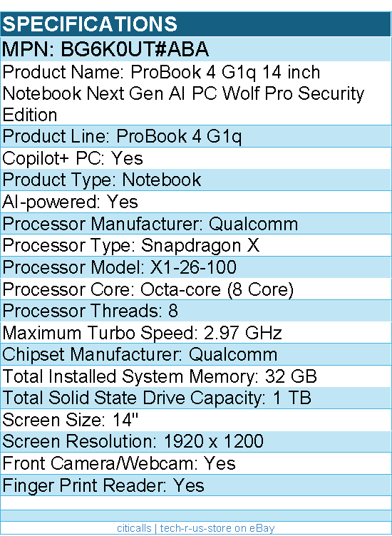 HP BG6K0UT#ABA ProBook 4 G1q 14" Copilot+ PC Notebook - WUXGA - 60 Hz